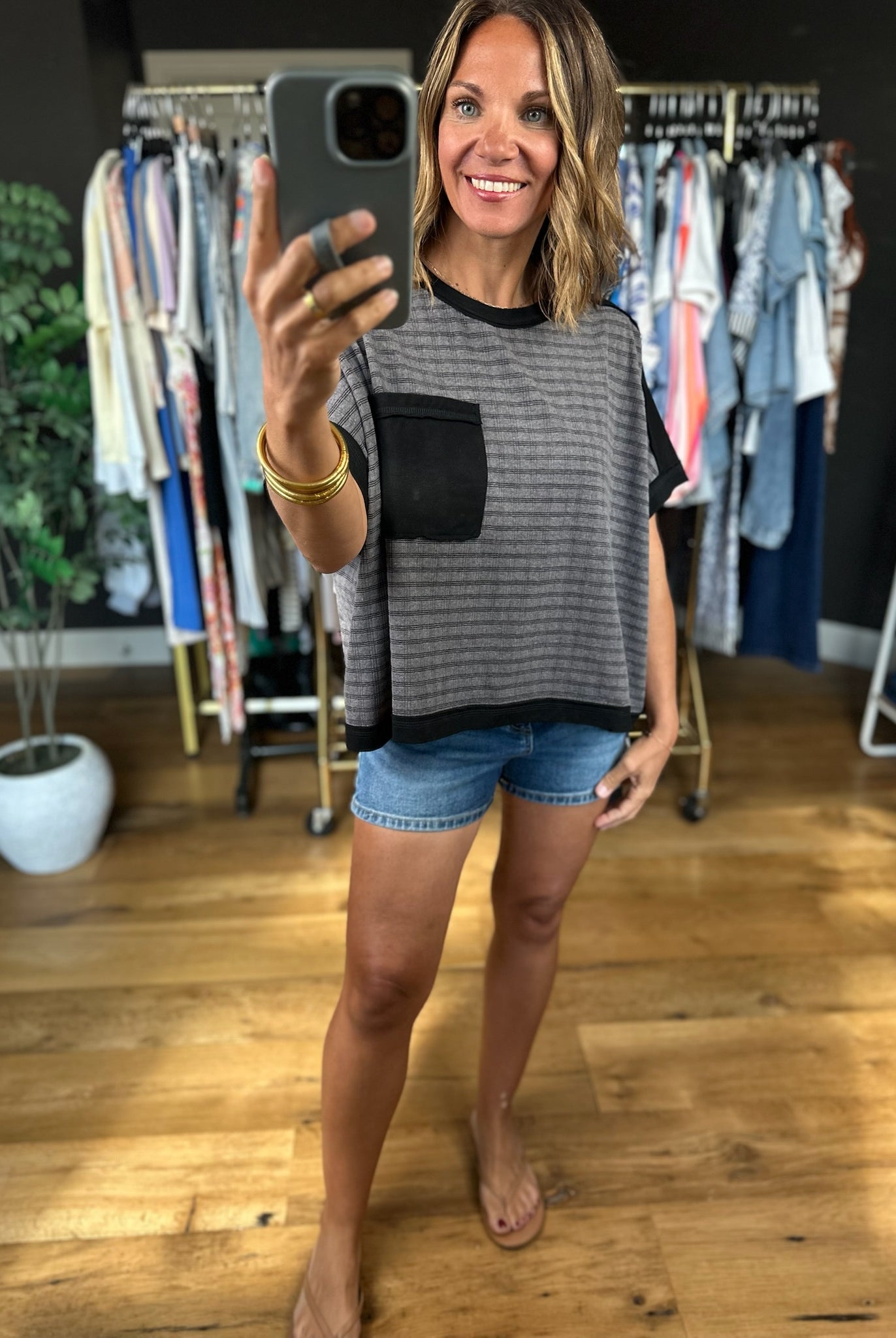 A Good Day Plaid Contrasting Top-Short Sleeves-Very J-Anna Kaytes Boutique, Women's Fashion Boutique in Grinnell, Iowa
