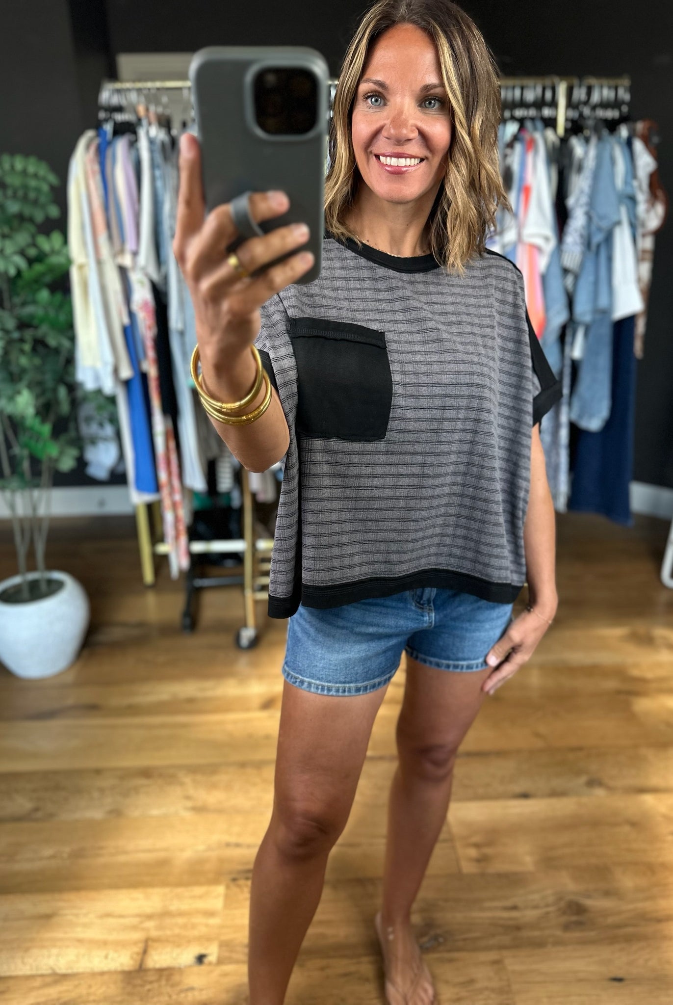 A Good Day Plaid Contrasting Top-Short Sleeves-Very J-Anna Kaytes Boutique, Women's Fashion Boutique in Grinnell, Iowa