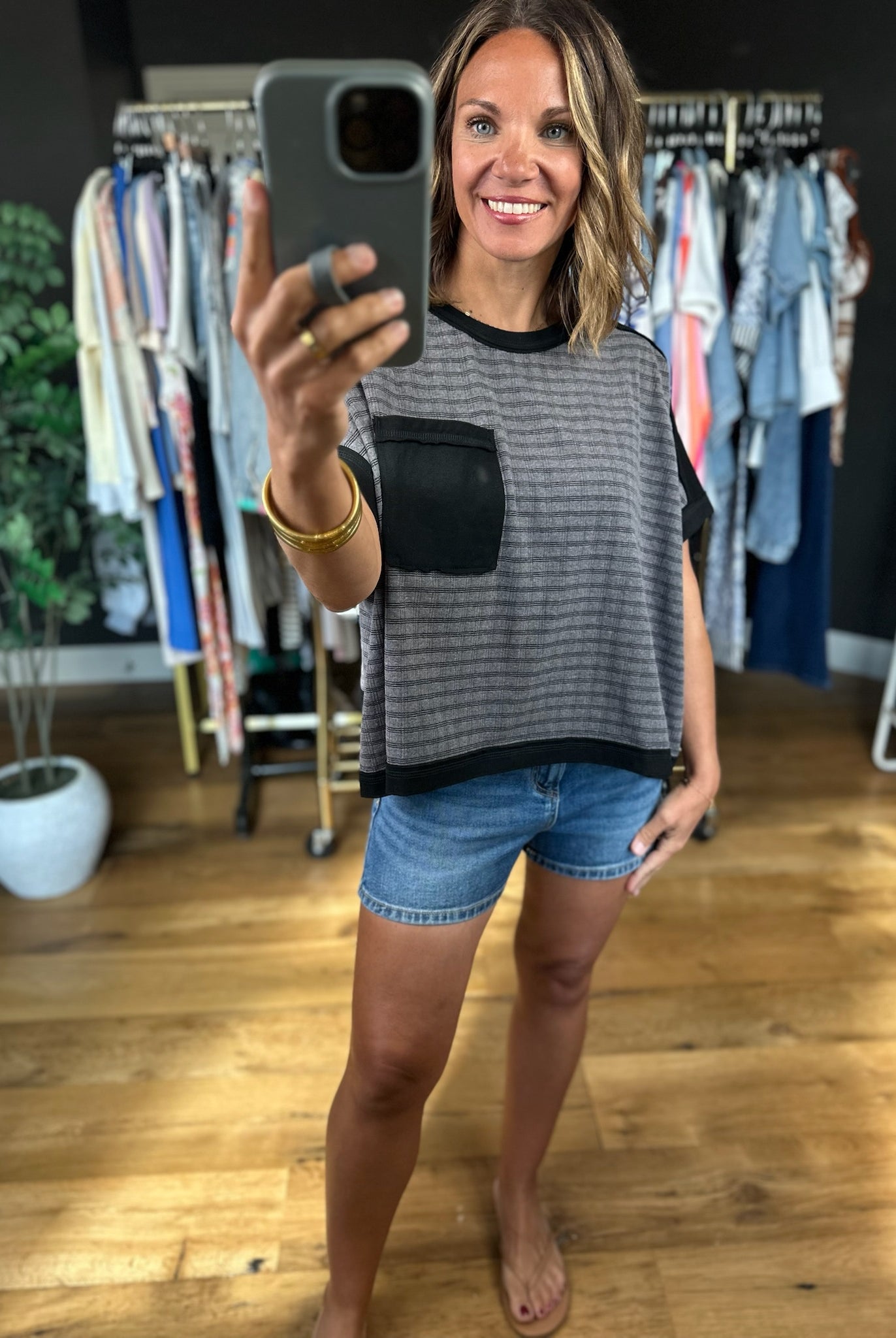 A Good Day Plaid Contrasting Top-Short Sleeves-Very J-Anna Kaytes Boutique, Women's Fashion Boutique in Grinnell, Iowa