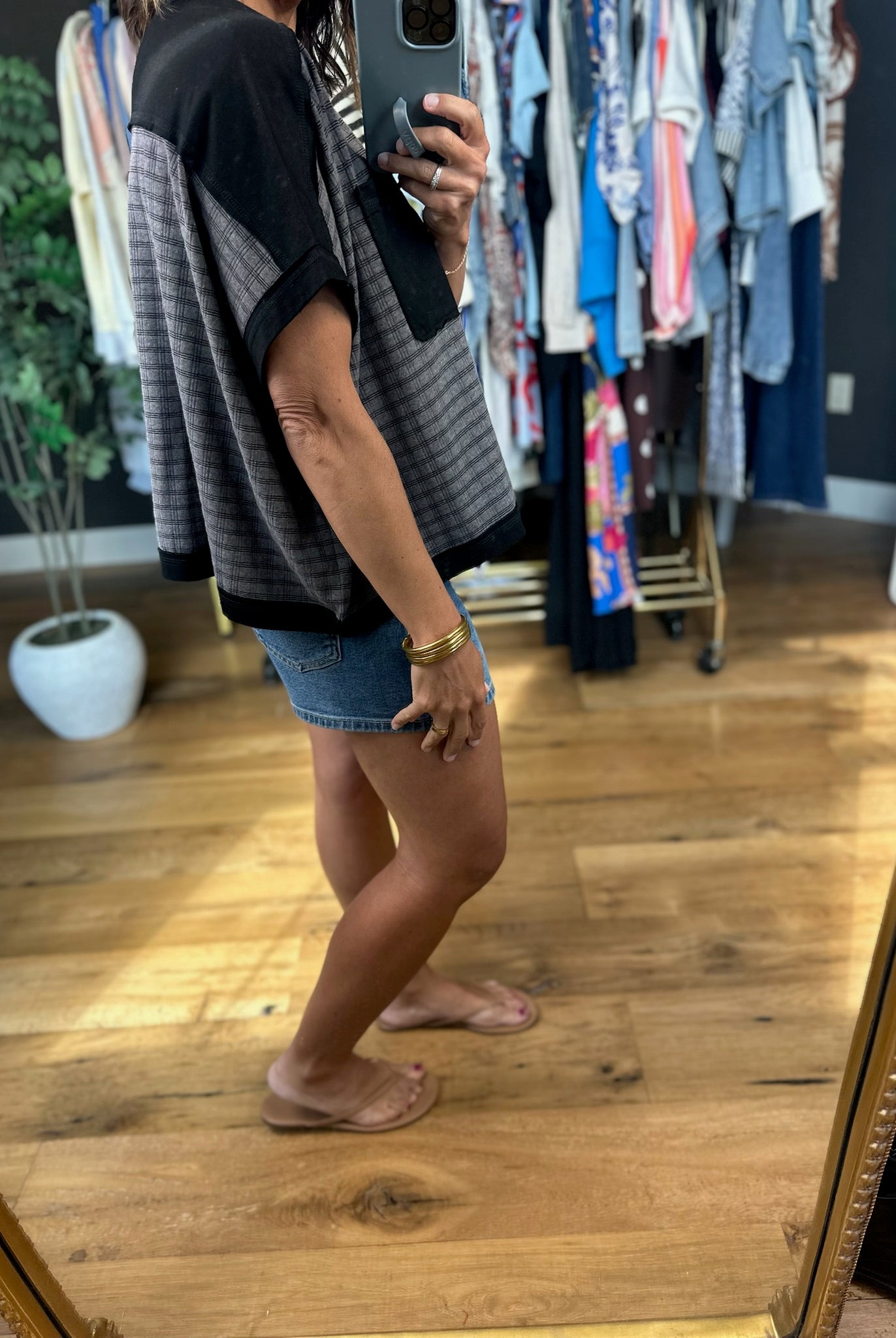 A Good Day Plaid Contrasting Top-Short Sleeves-Very J-Anna Kaytes Boutique, Women's Fashion Boutique in Grinnell, Iowa