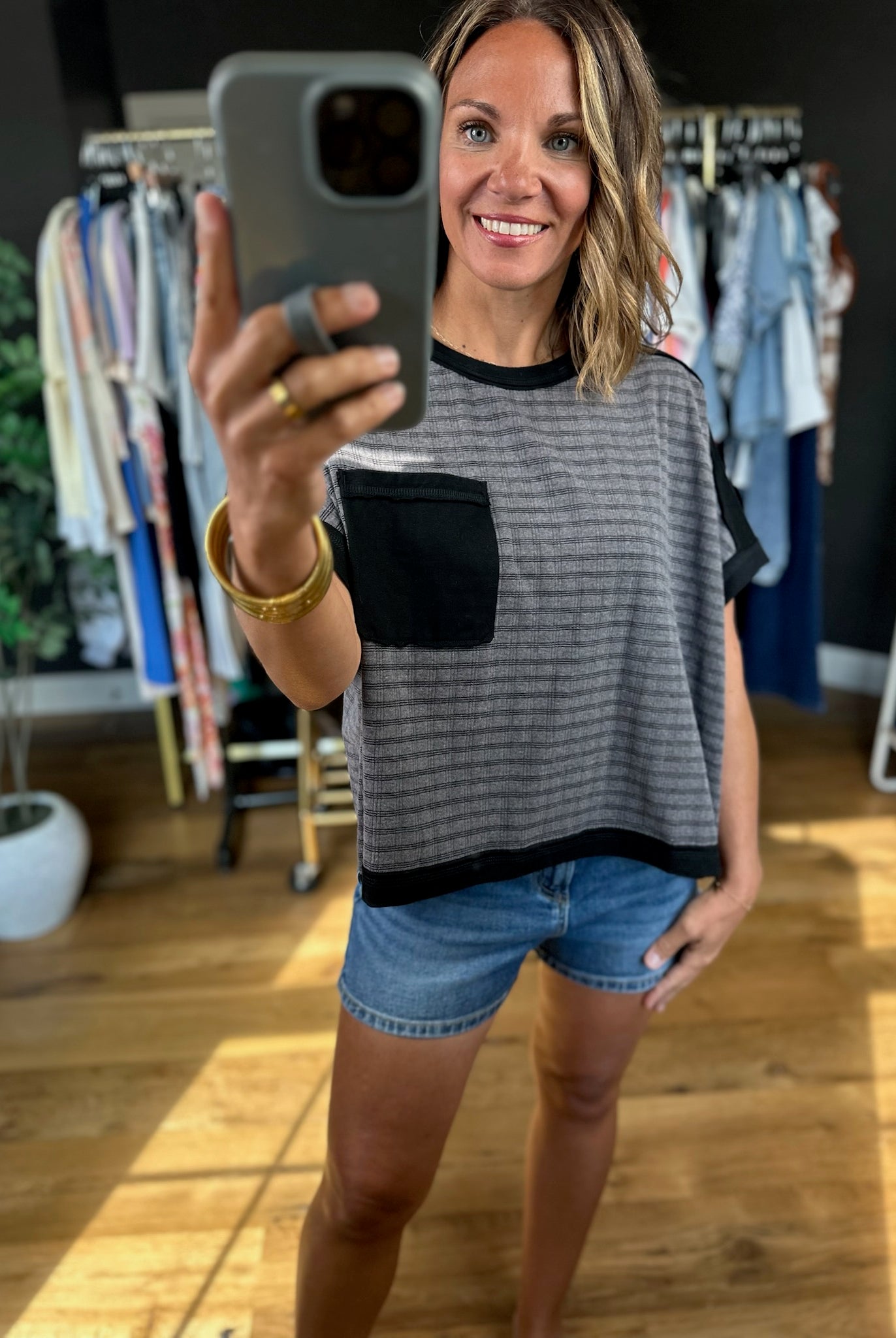 A Good Day Plaid Contrasting Top-Short Sleeves-Very J-Anna Kaytes Boutique, Women's Fashion Boutique in Grinnell, Iowa