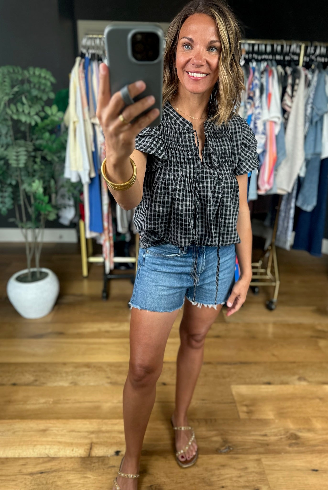 Rumor Has It Plaid Top-Short Sleeves-She & Sky-Anna Kaytes Boutique, Women's Fashion Boutique in Grinnell, Iowa