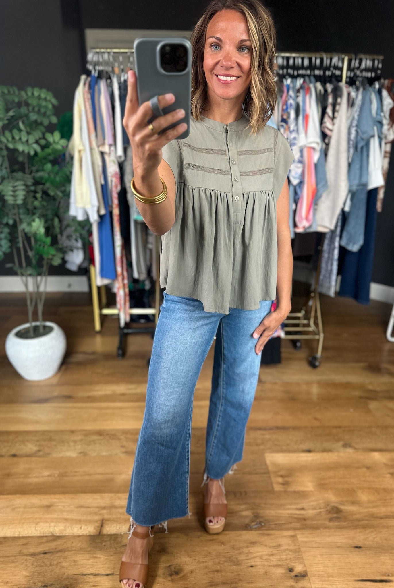 Keep The Peace Eyelet Detail Top-Short Sleeves-She & Sky-Anna Kaytes Boutique, Women's Fashion Boutique in Grinnell, Iowa
