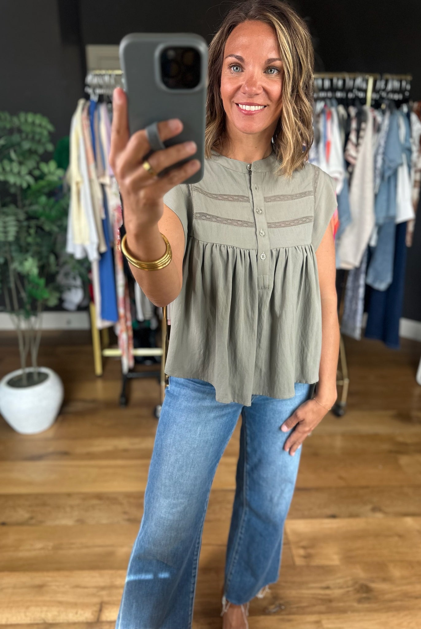 Keep The Peace Eyelet Detail Top-Short Sleeves-She & Sky-Anna Kaytes Boutique, Women's Fashion Boutique in Grinnell, Iowa