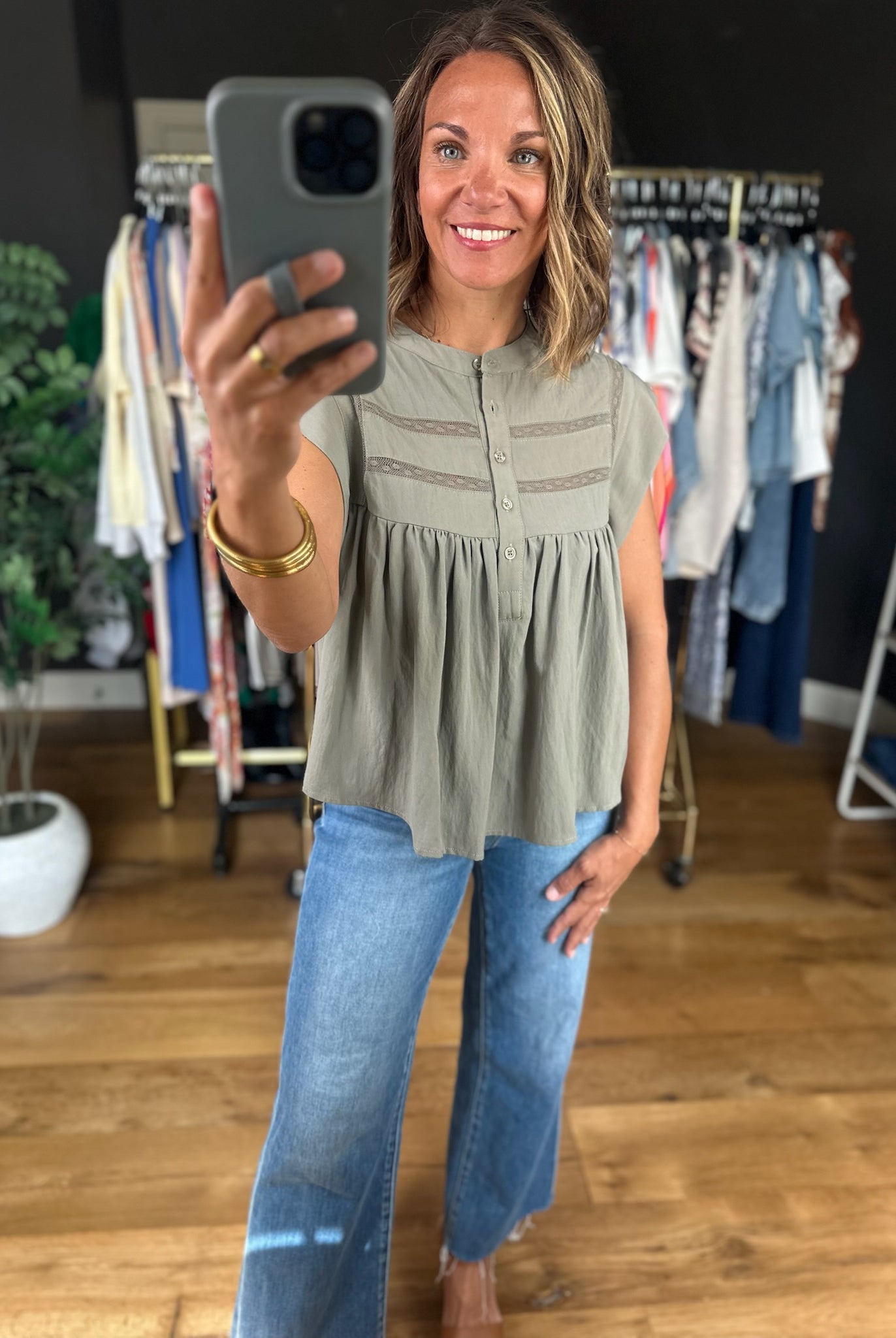 Keep The Peace Eyelet Detail Top-Short Sleeves-She & Sky-Anna Kaytes Boutique, Women's Fashion Boutique in Grinnell, Iowa