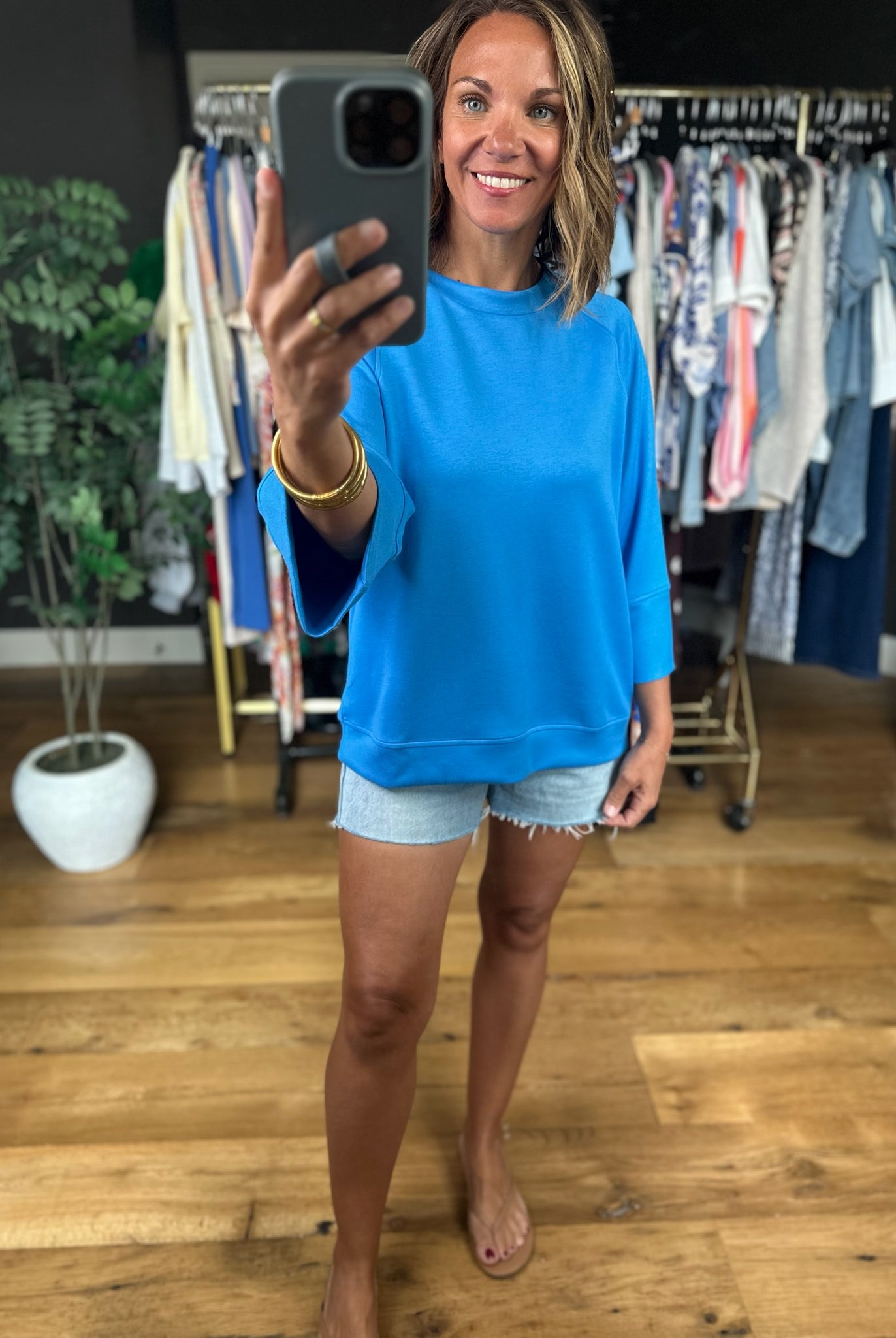 Fresh Air Feeling Scuba Top-Short Sleeves-Umgee-Anna Kaytes Boutique, Women's Fashion Boutique in Grinnell, Iowa