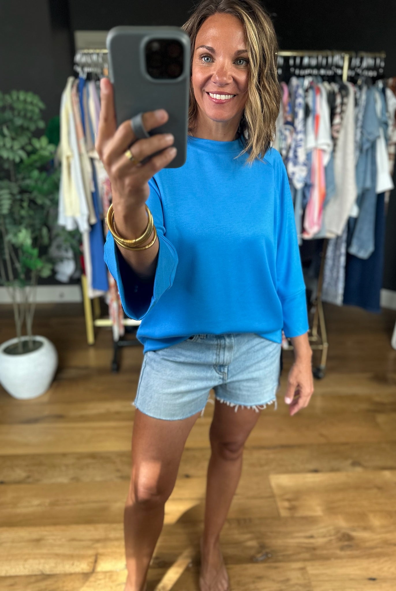 Fresh Air Feeling Scuba Top-Short Sleeves-Umgee-Anna Kaytes Boutique, Women's Fashion Boutique in Grinnell, Iowa