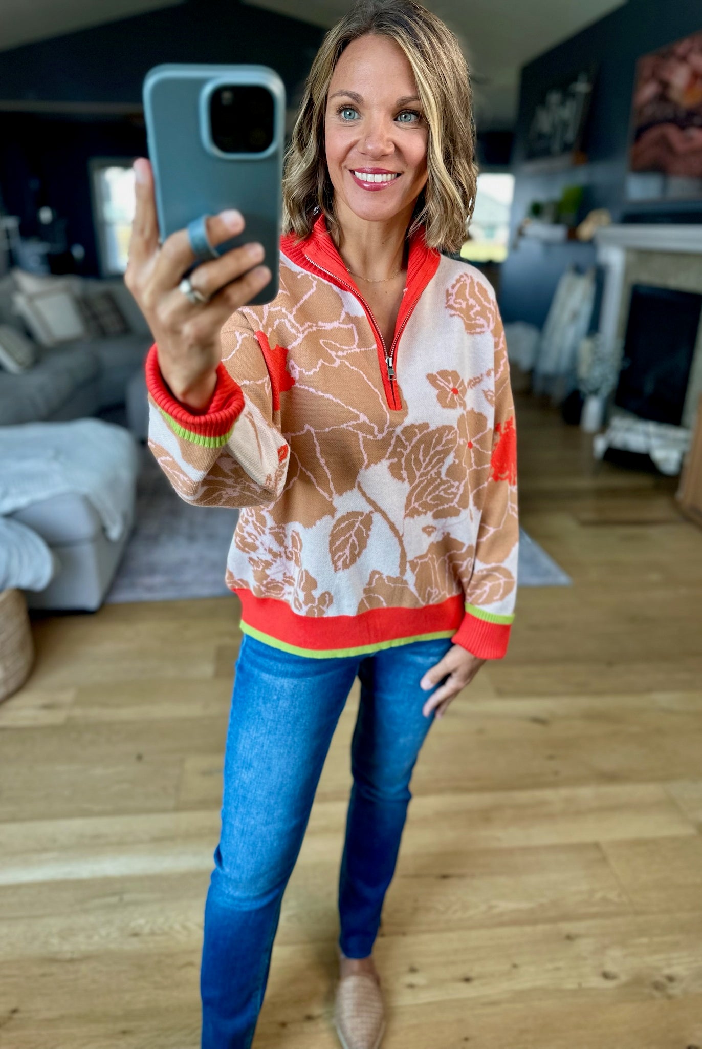 Nature's Fall Floral Zip Knit-&Merci-Anna Kaytes Boutique, Women's Fashion Boutique in Grinnell, Iowa