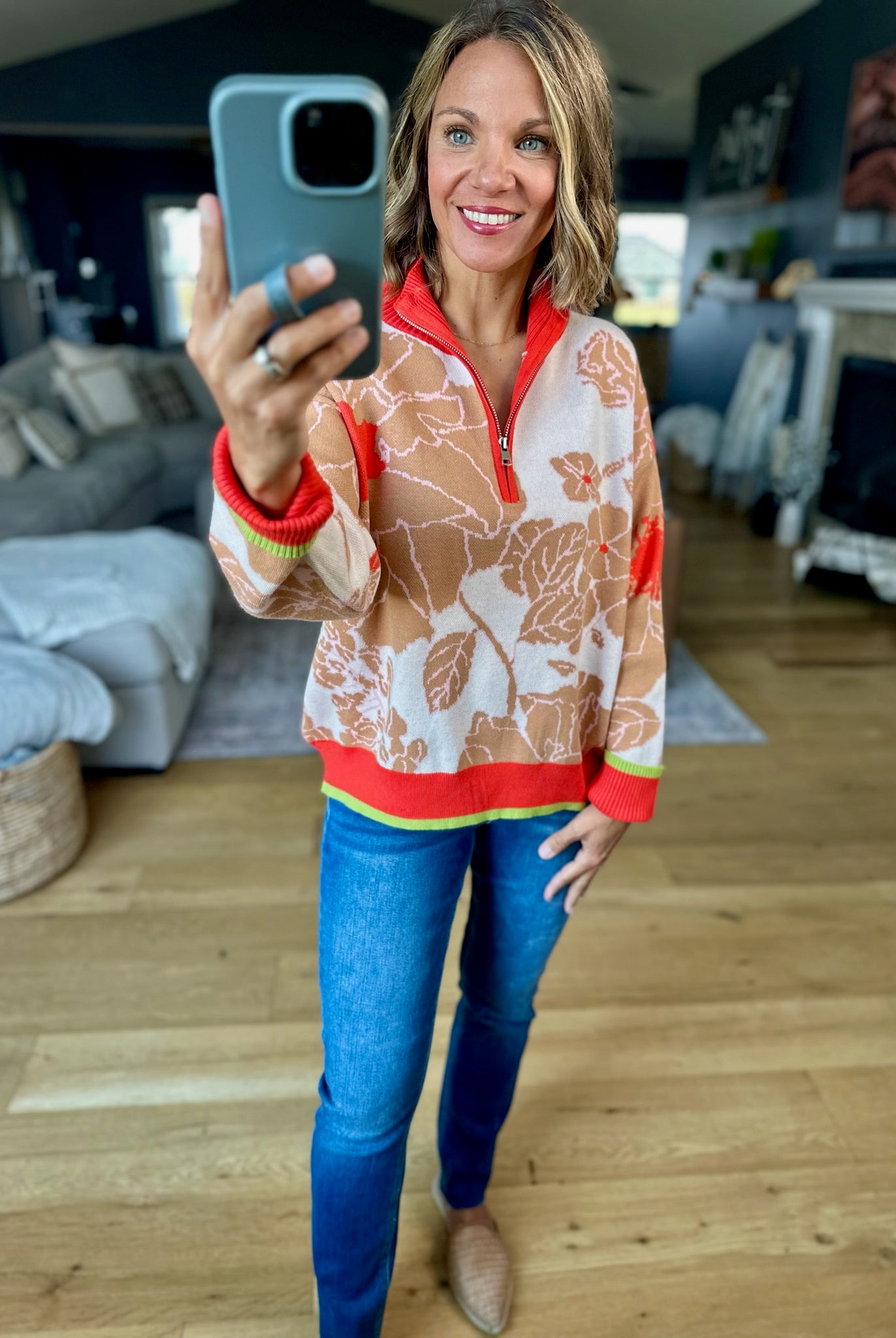 Nature's Fall Floral Zip Knit-&Merci-Anna Kaytes Boutique, Women's Fashion Boutique in Grinnell, Iowa