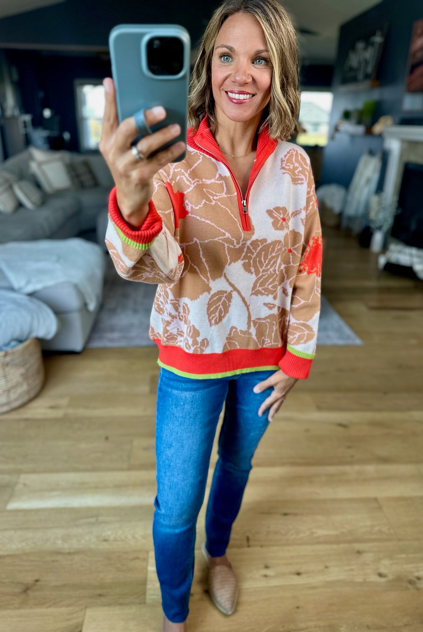 Nature's Fall Floral Zip Knit-&Merci-Anna Kaytes Boutique, Women's Fashion Boutique in Grinnell, Iowa