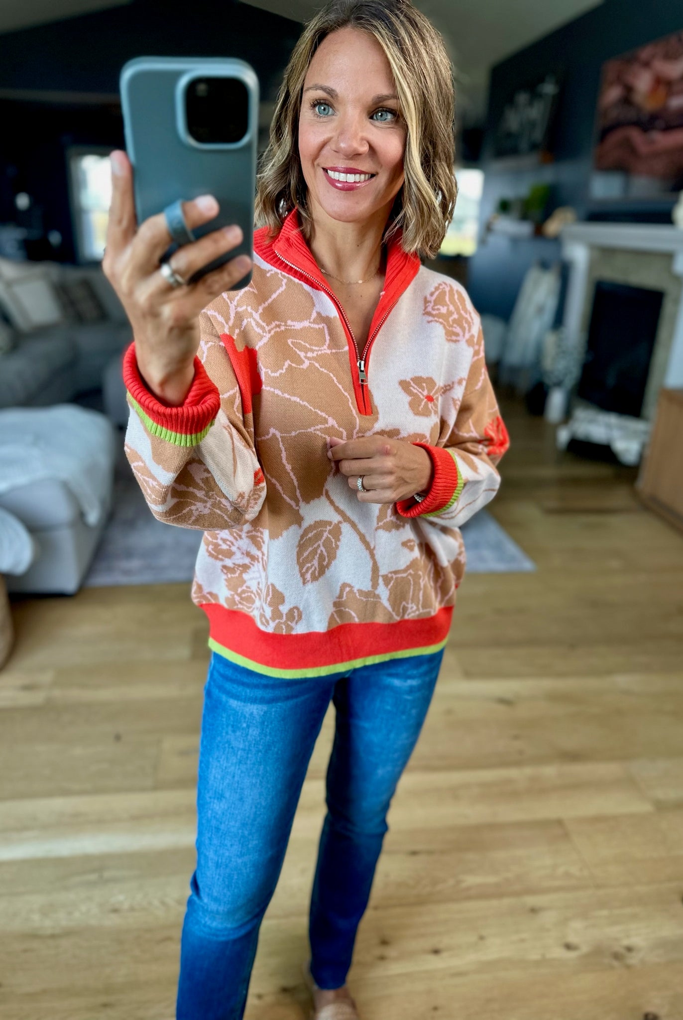 Nature's Fall Floral Zip Knit-&Merci-Anna Kaytes Boutique, Women's Fashion Boutique in Grinnell, Iowa