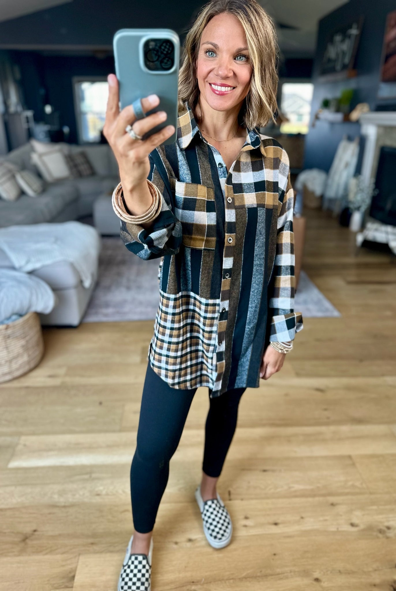 All My Attention Contrasting Plaid Button-Down Top-Aemi & Co-Anna Kaytes Boutique, Women's Fashion Boutique in Grinnell, Iowa