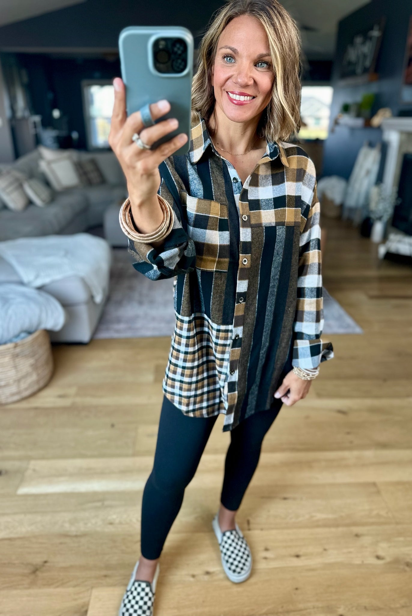All My Attention Contrasting Plaid Button-Down Top-Aemi & Co-Anna Kaytes Boutique, Women's Fashion Boutique in Grinnell, Iowa