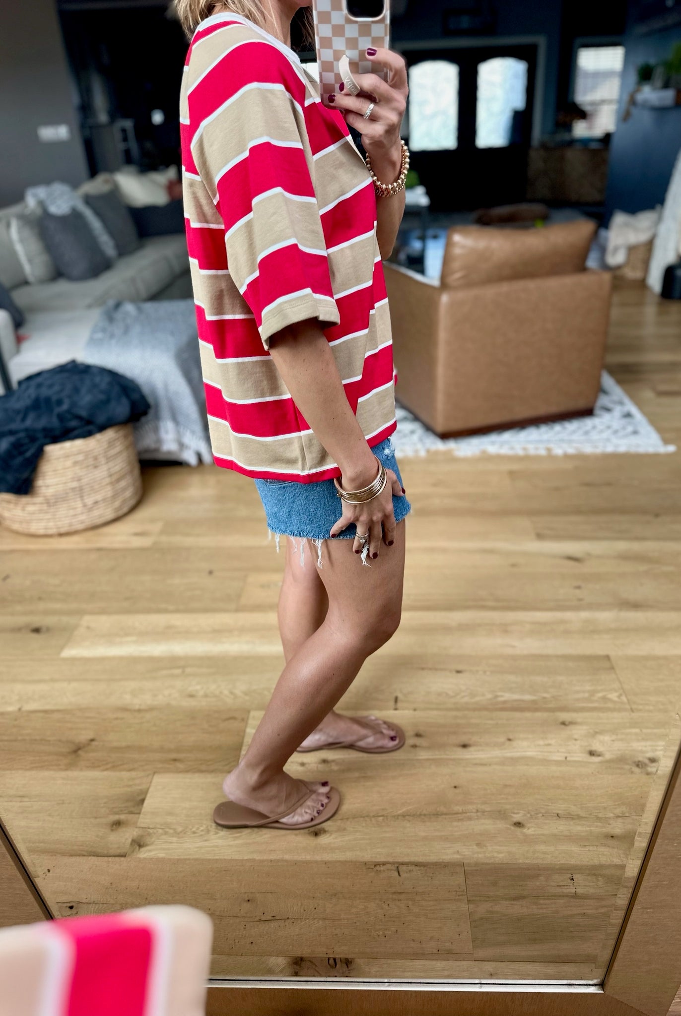 Nothing New Striped Tee - Mocha/Red-Wishlist-Anna Kaytes Boutique, Women's Fashion Boutique in Grinnell, Iowa