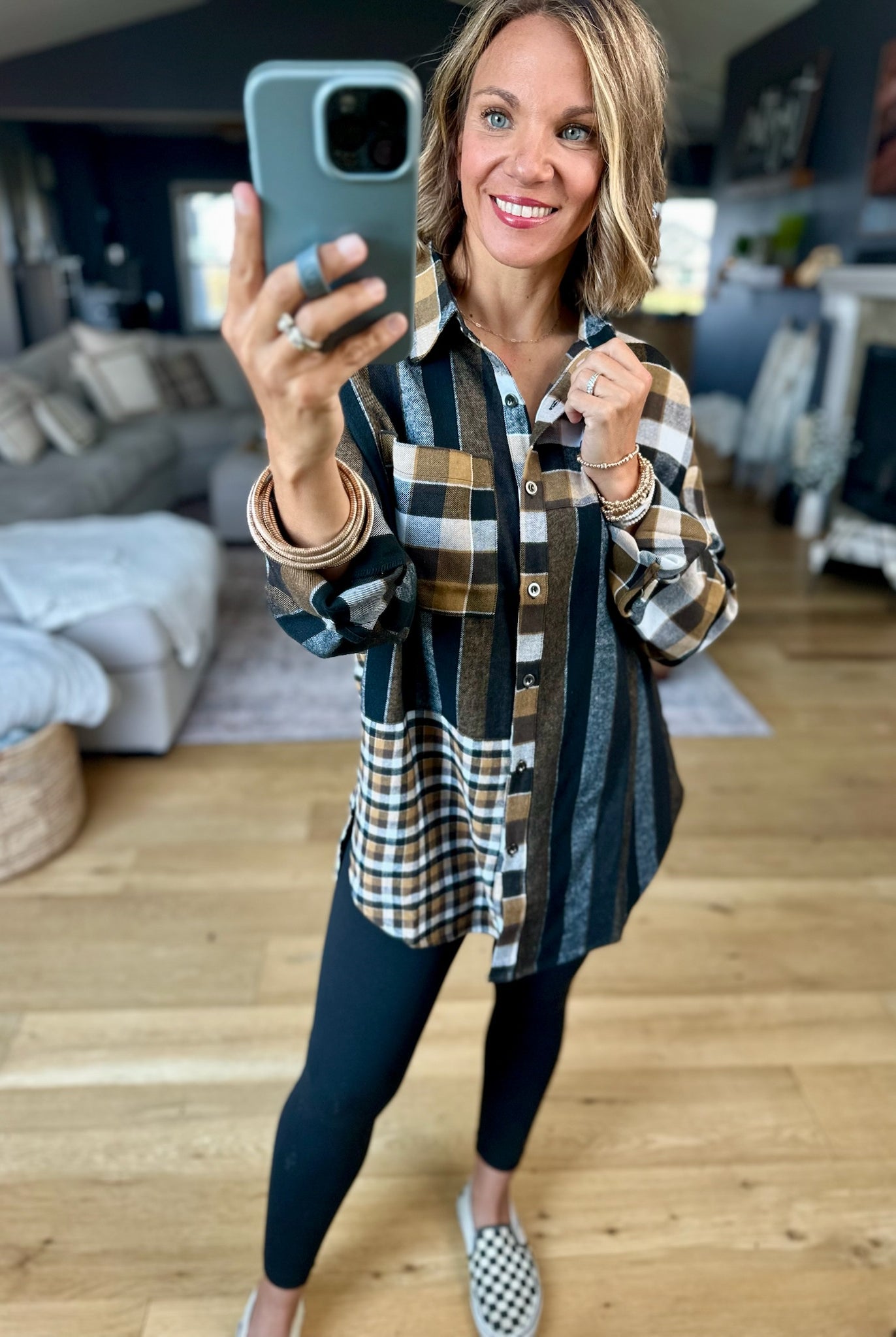 All My Attention Contrasting Plaid Button-Down Top-Aemi & Co-Anna Kaytes Boutique, Women's Fashion Boutique in Grinnell, Iowa
