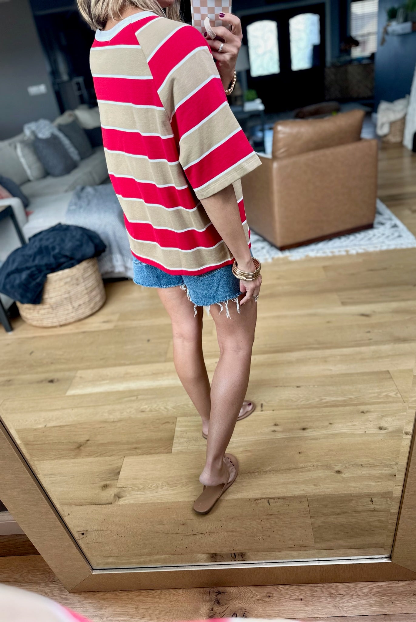 Nothing New Striped Tee - Mocha/Red-Wishlist-Anna Kaytes Boutique, Women's Fashion Boutique in Grinnell, Iowa