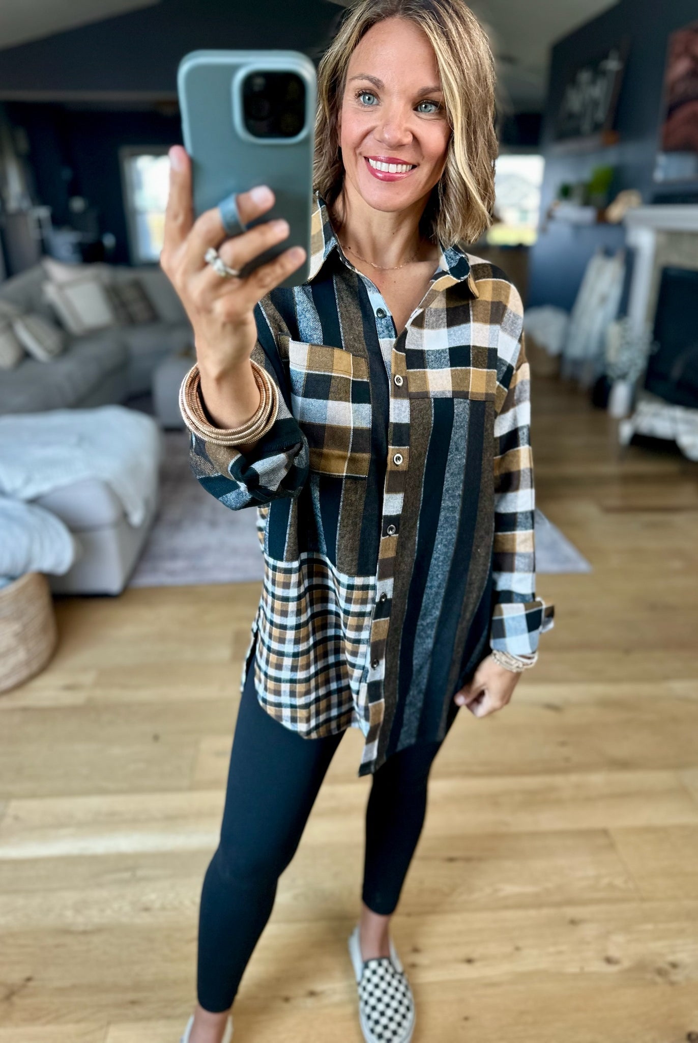 All My Attention Contrasting Plaid Button-Down Top-Aemi & Co-Anna Kaytes Boutique, Women's Fashion Boutique in Grinnell, Iowa