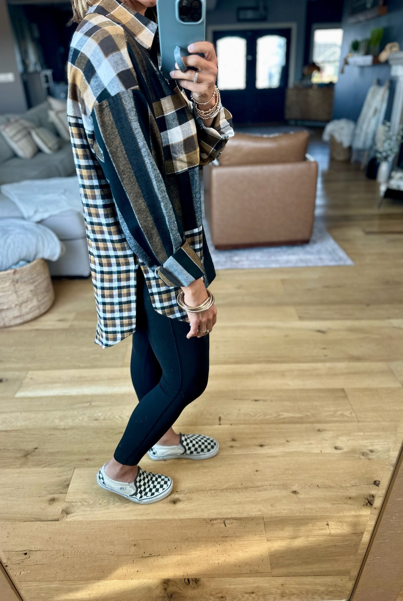 All My Attention Contrasting Plaid Button-Down Top-Aemi & Co-Anna Kaytes Boutique, Women's Fashion Boutique in Grinnell, Iowa