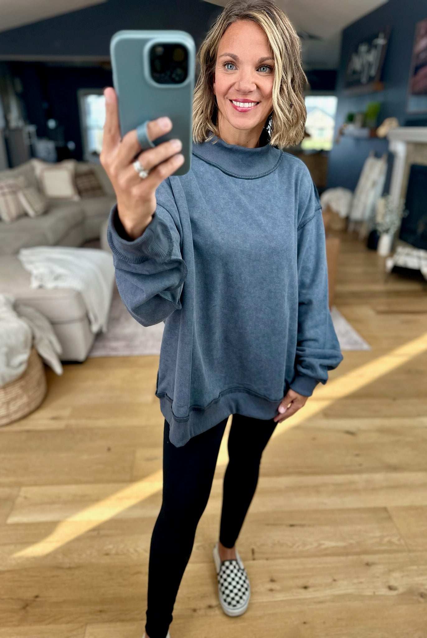 Work This Out Mock-Neck Washed Pullover-Bucketlist-Anna Kaytes Boutique, Women's Fashion Boutique in Grinnell, Iowa