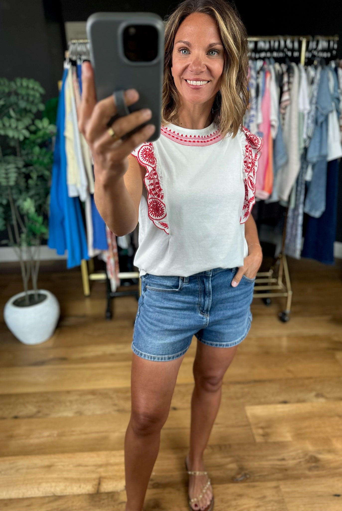 Healing Powers Embroidered-Detail Top-Short Sleeves-Vine & Love-Anna Kaytes Boutique, Women's Fashion Boutique in Grinnell, Iowa