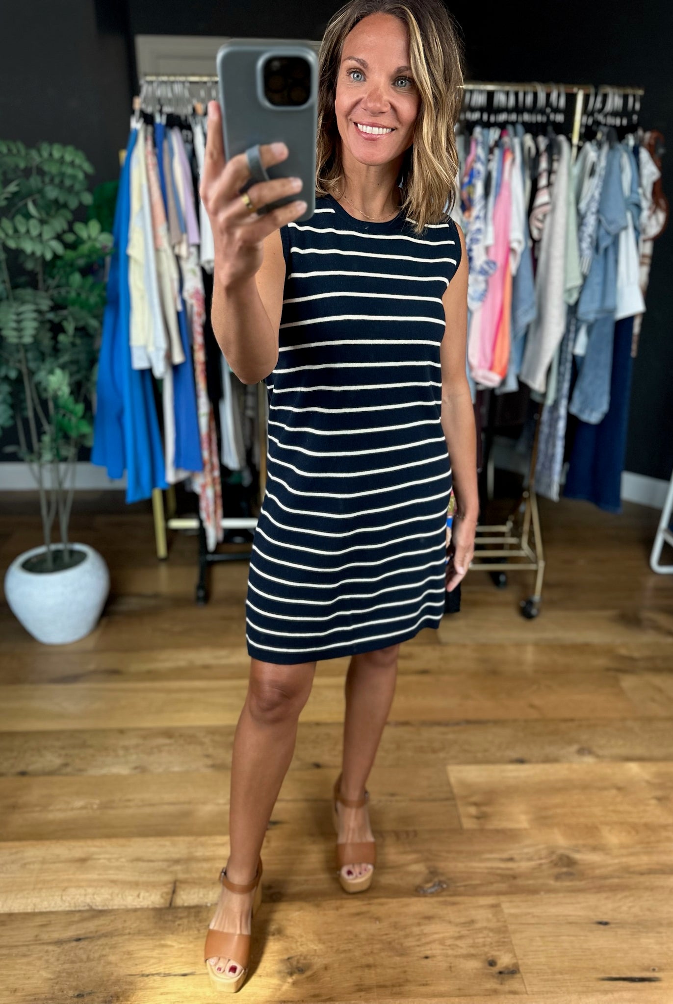 Everyday Classic Striped Knit Tank Dress-Dresses-Wishlist-Anna Kaytes Boutique, Women's Fashion Boutique in Grinnell, Iowa