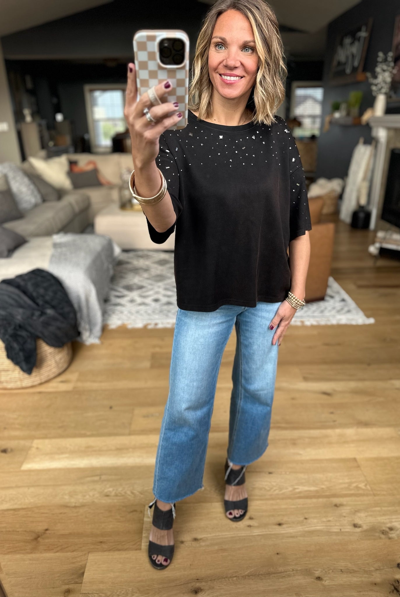Heart First Jewel-Detail Dolman Top - Black-davi & dani-Anna Kaytes Boutique, Women's Fashion Boutique in Grinnell, Iowa