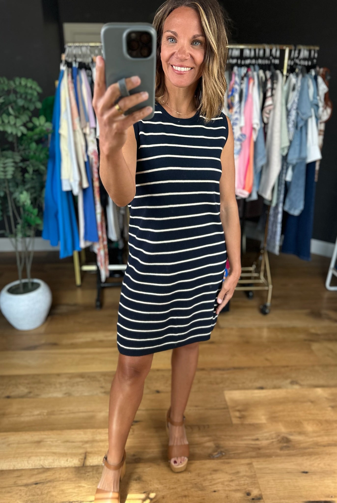 Everyday Classic Striped Knit Tank Dress-Dresses-Wishlist-Anna Kaytes Boutique, Women's Fashion Boutique in Grinnell, Iowa