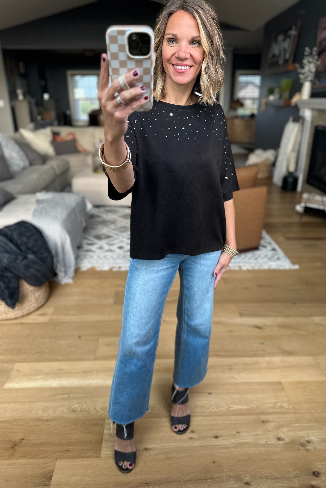 Heart First Jewel-Detail Dolman Top - Black-davi & dani-Anna Kaytes Boutique, Women's Fashion Boutique in Grinnell, Iowa