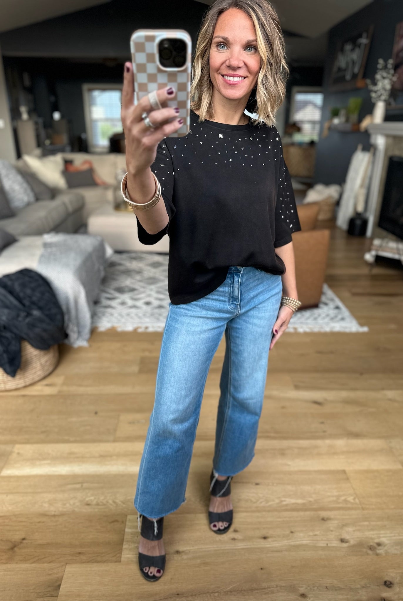 Heart First Jewel-Detail Dolman Top - Black-davi & dani-Anna Kaytes Boutique, Women's Fashion Boutique in Grinnell, Iowa