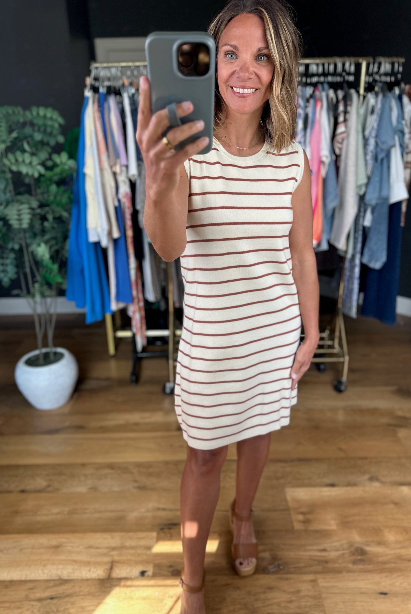 Everyday Classic Striped Knit Tank Dress-Dresses-Wishlist-Anna Kaytes Boutique, Women's Fashion Boutique in Grinnell, Iowa