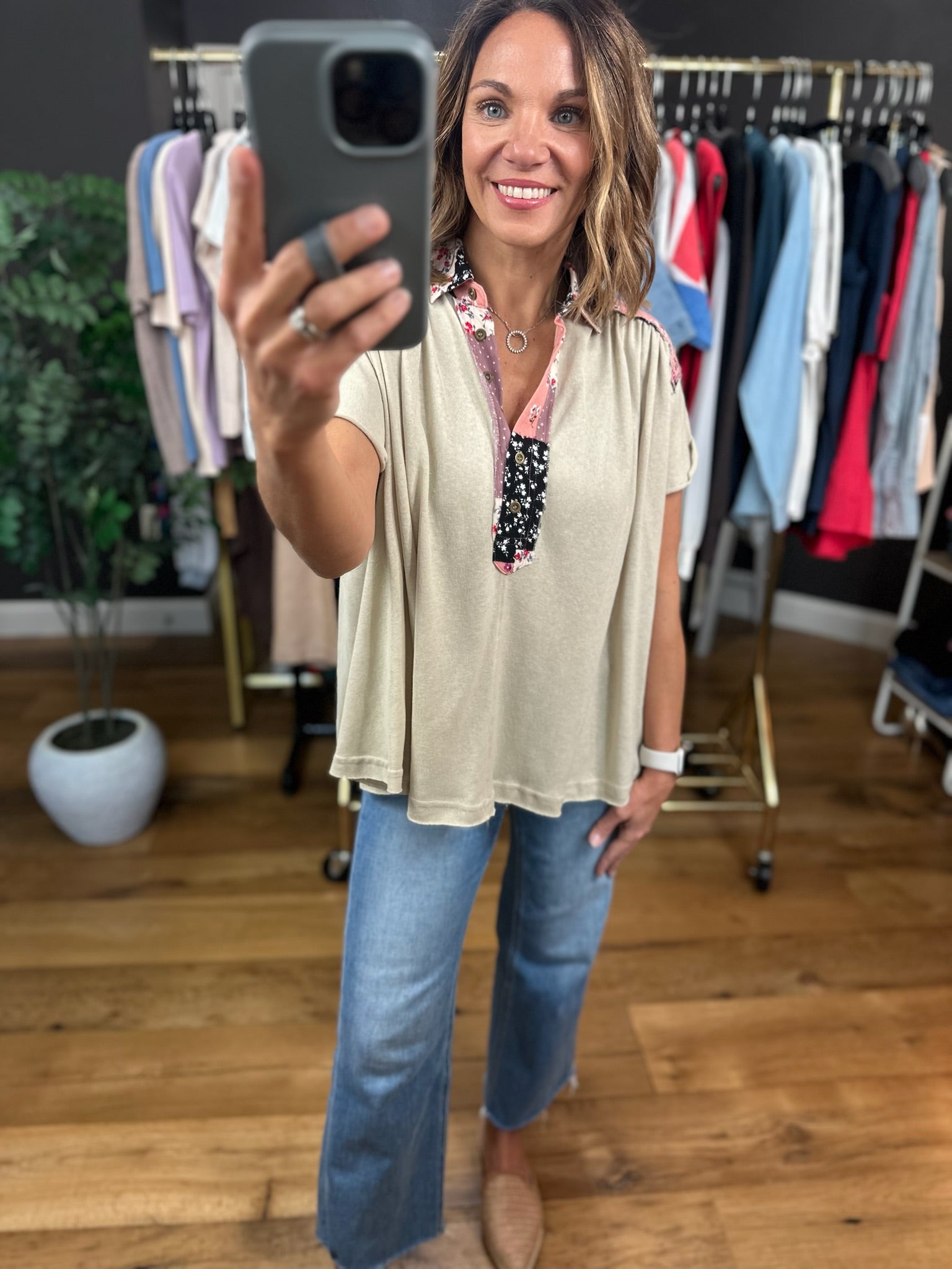 Reaching Out To You Patchwork Flowy Top-Short Sleeves-Easel-Anna Kaytes Boutique, Women's Fashion Boutique in Grinnell, Iowa