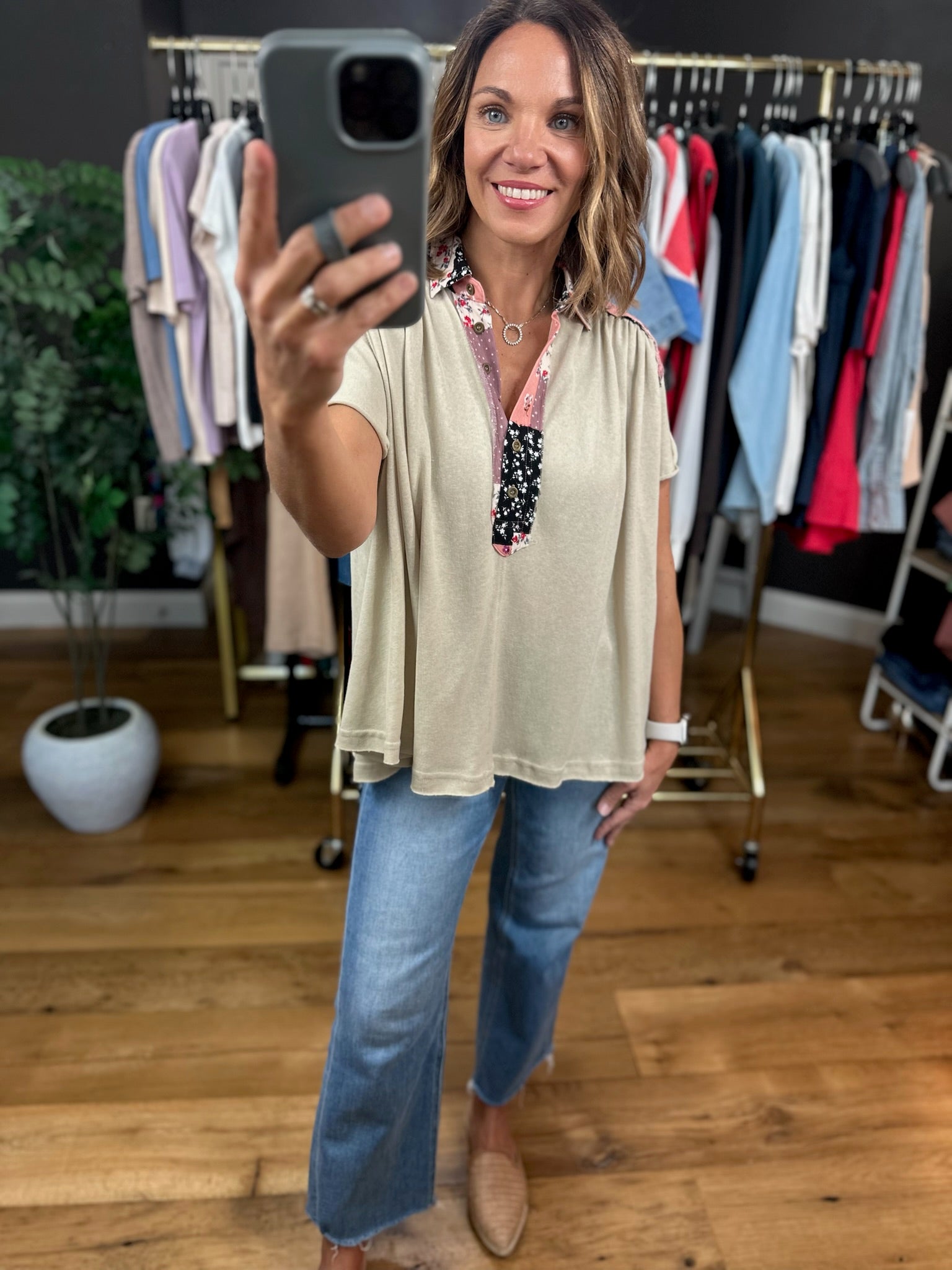 Reaching Out To You Patchwork Flowy Top-Short Sleeves-Easel-Anna Kaytes Boutique, Women's Fashion Boutique in Grinnell, Iowa