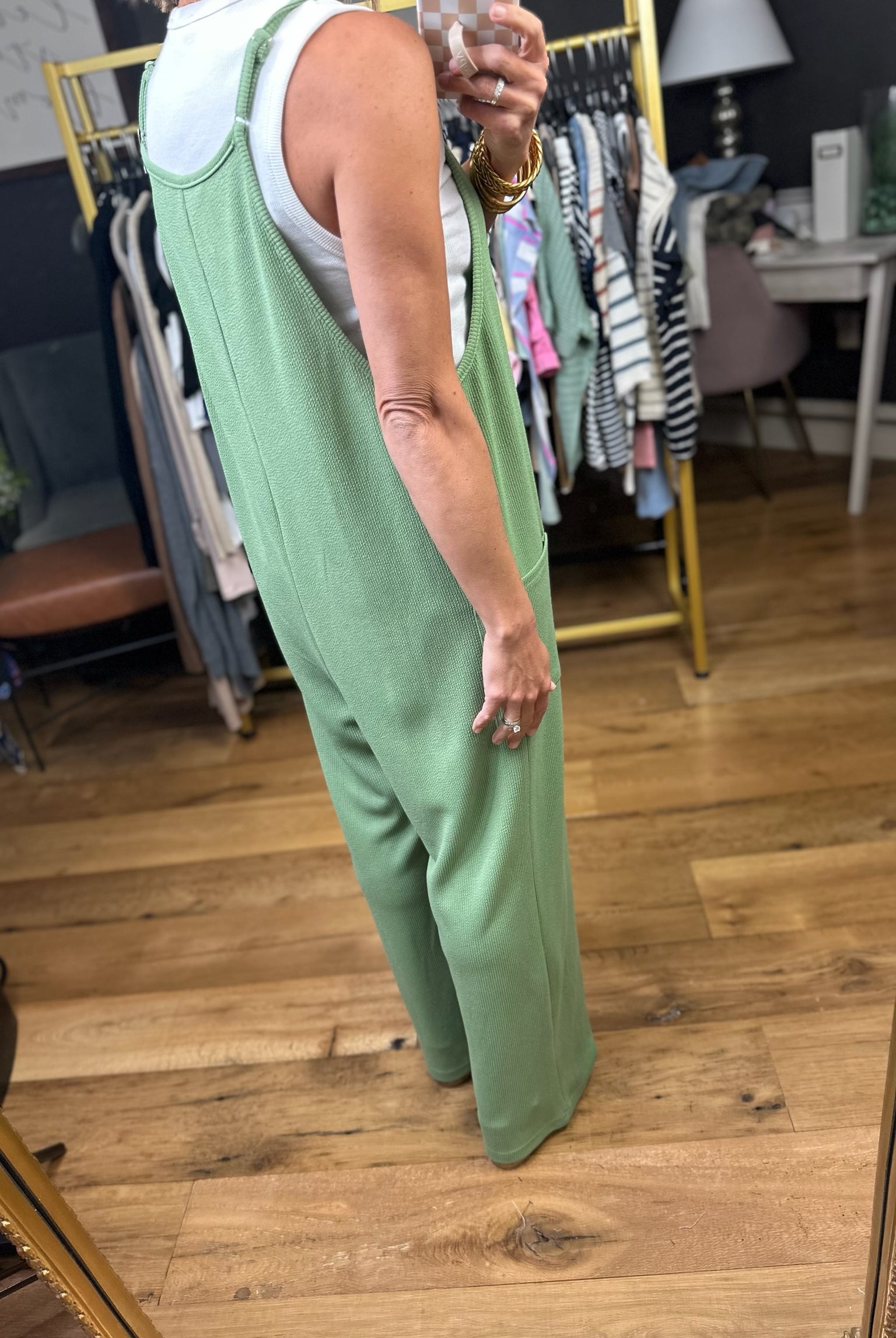 Something About This Pocket Jumpsuit - Basil-Eesome-Anna Kaytes Boutique, Women's Fashion Boutique in Grinnell, Iowa