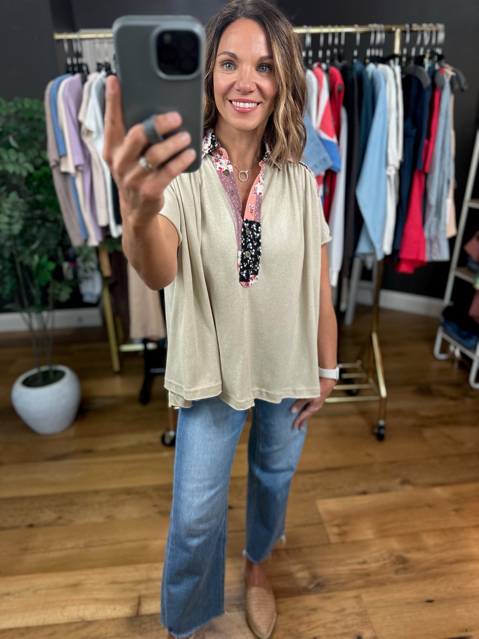 Reaching Out To You Patchwork Flowy Top-Short Sleeves-Easel-Anna Kaytes Boutique, Women's Fashion Boutique in Grinnell, Iowa