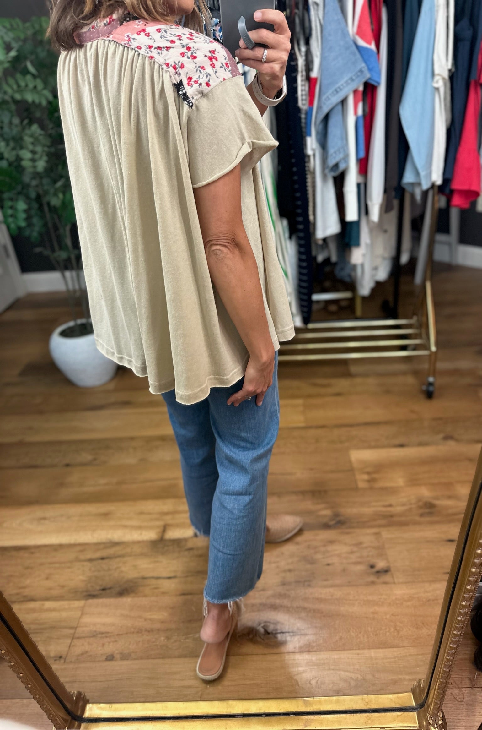 Reaching Out To You Patchwork Flowy Top-Short Sleeves-Easel-Anna Kaytes Boutique, Women's Fashion Boutique in Grinnell, Iowa