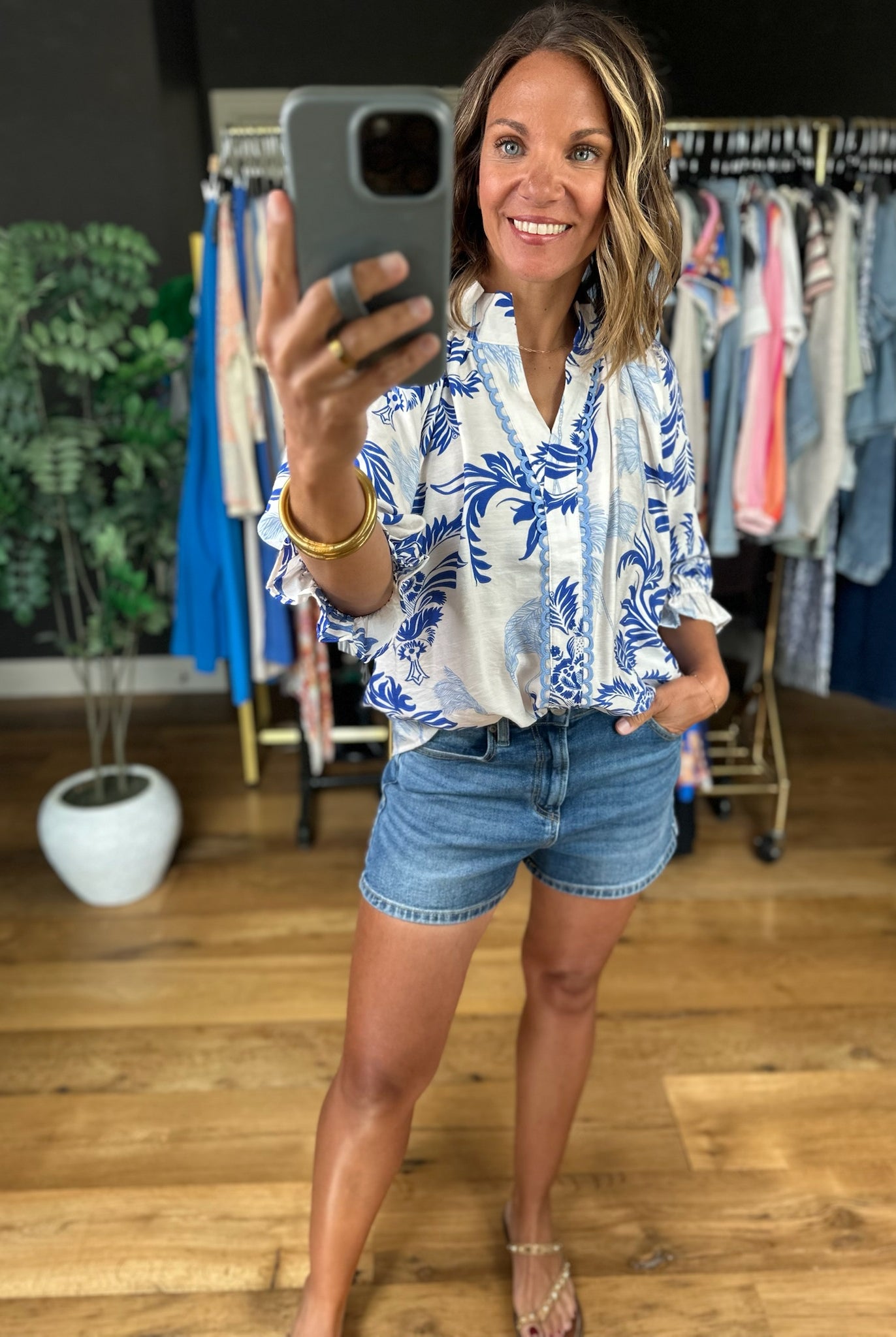 First Class Feeling Patterned Top-Short Sleeves-Umgee-Anna Kaytes Boutique, Women's Fashion Boutique in Grinnell, Iowa