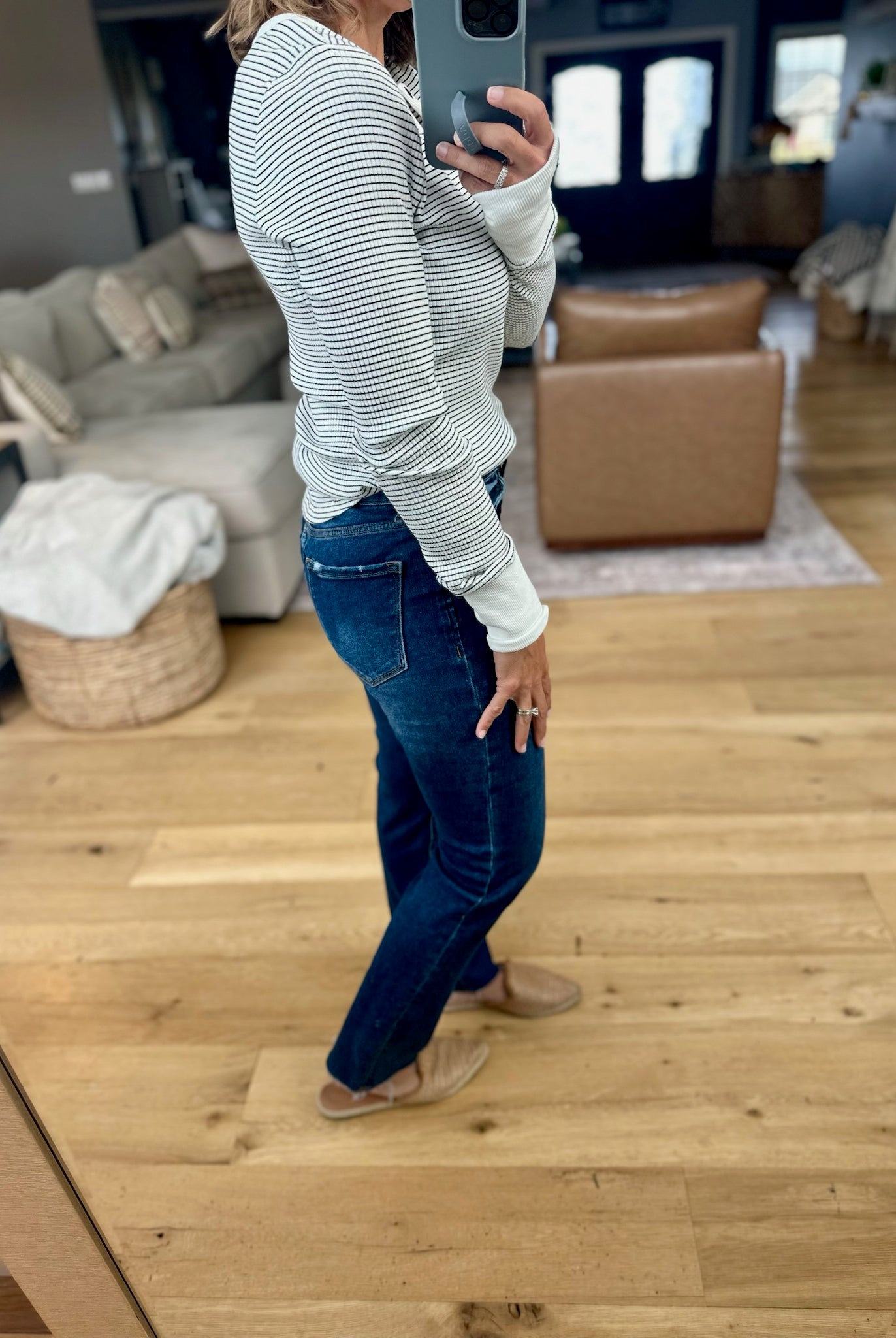 Always About It Ribbed Striped Snap-Detail Longsleeve-Doe & Rae-Anna Kaytes Boutique, Women's Fashion Boutique in Grinnell, Iowa