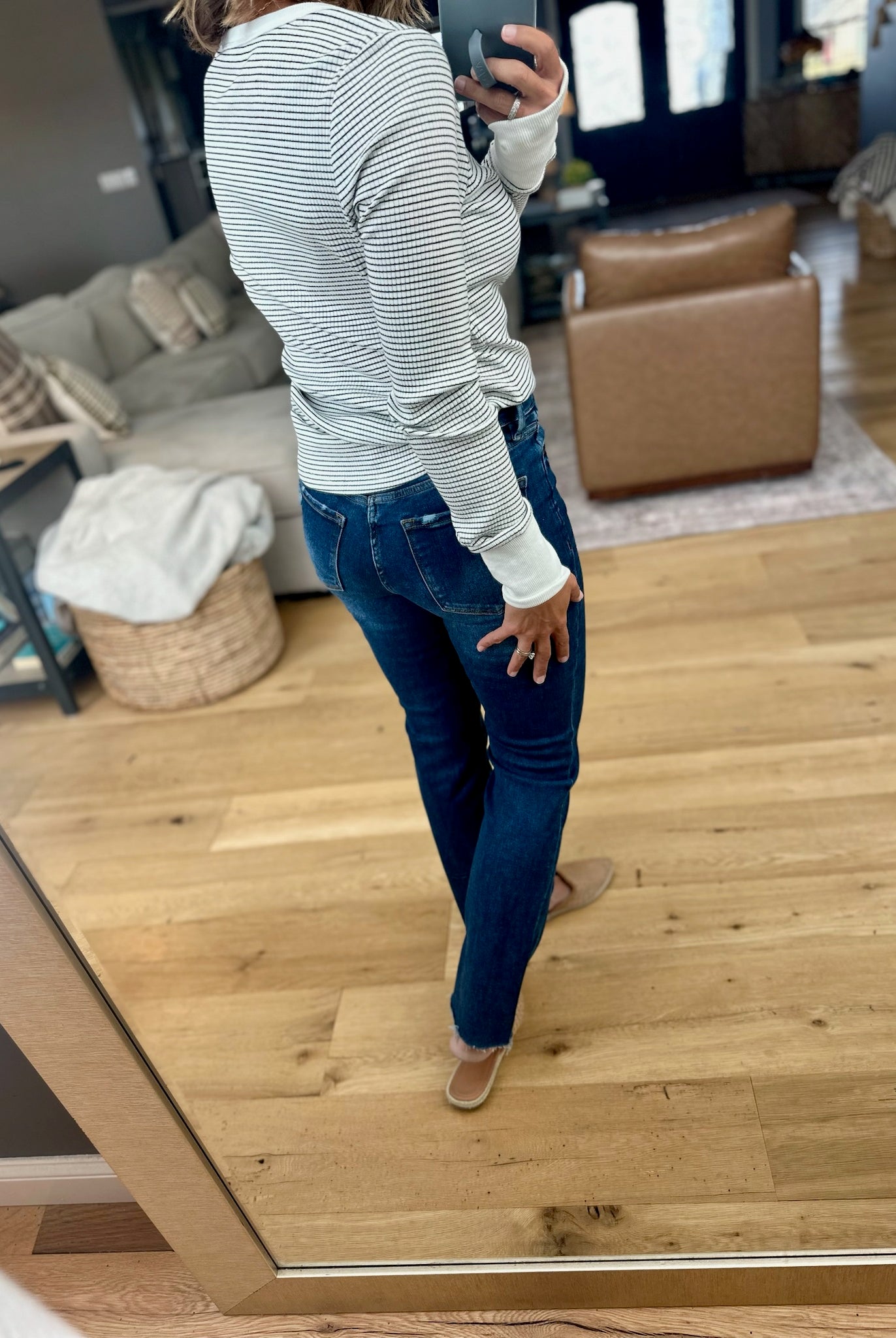 Always About It Ribbed Striped Snap-Detail Longsleeve-Doe & Rae-Anna Kaytes Boutique, Women's Fashion Boutique in Grinnell, Iowa