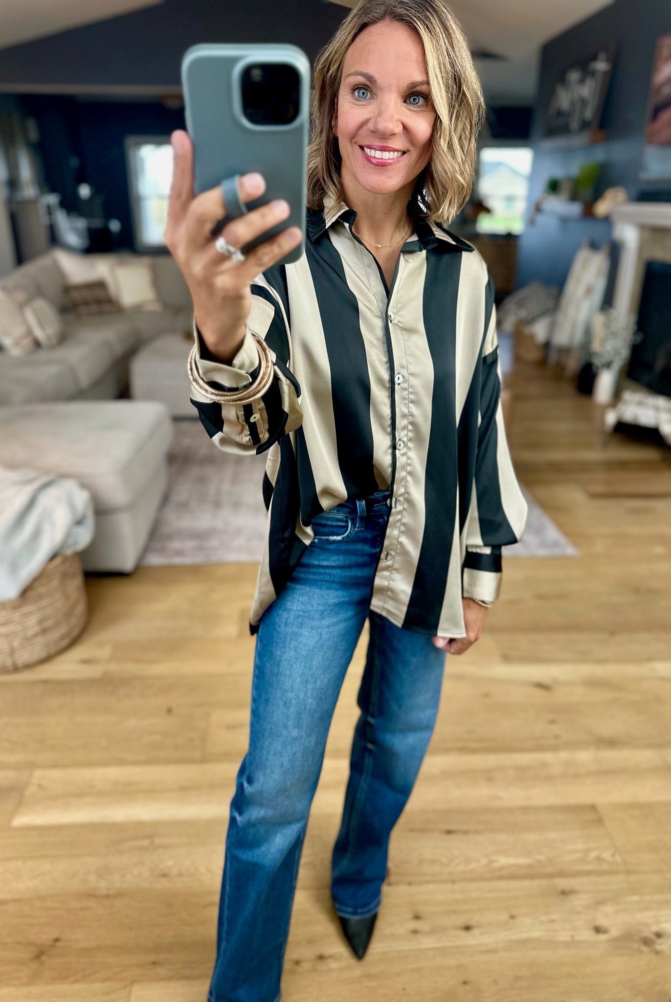 Easy Elegance Striped Button-Down Top-Doe & Rae-Anna Kaytes Boutique, Women's Fashion Boutique in Grinnell, Iowa