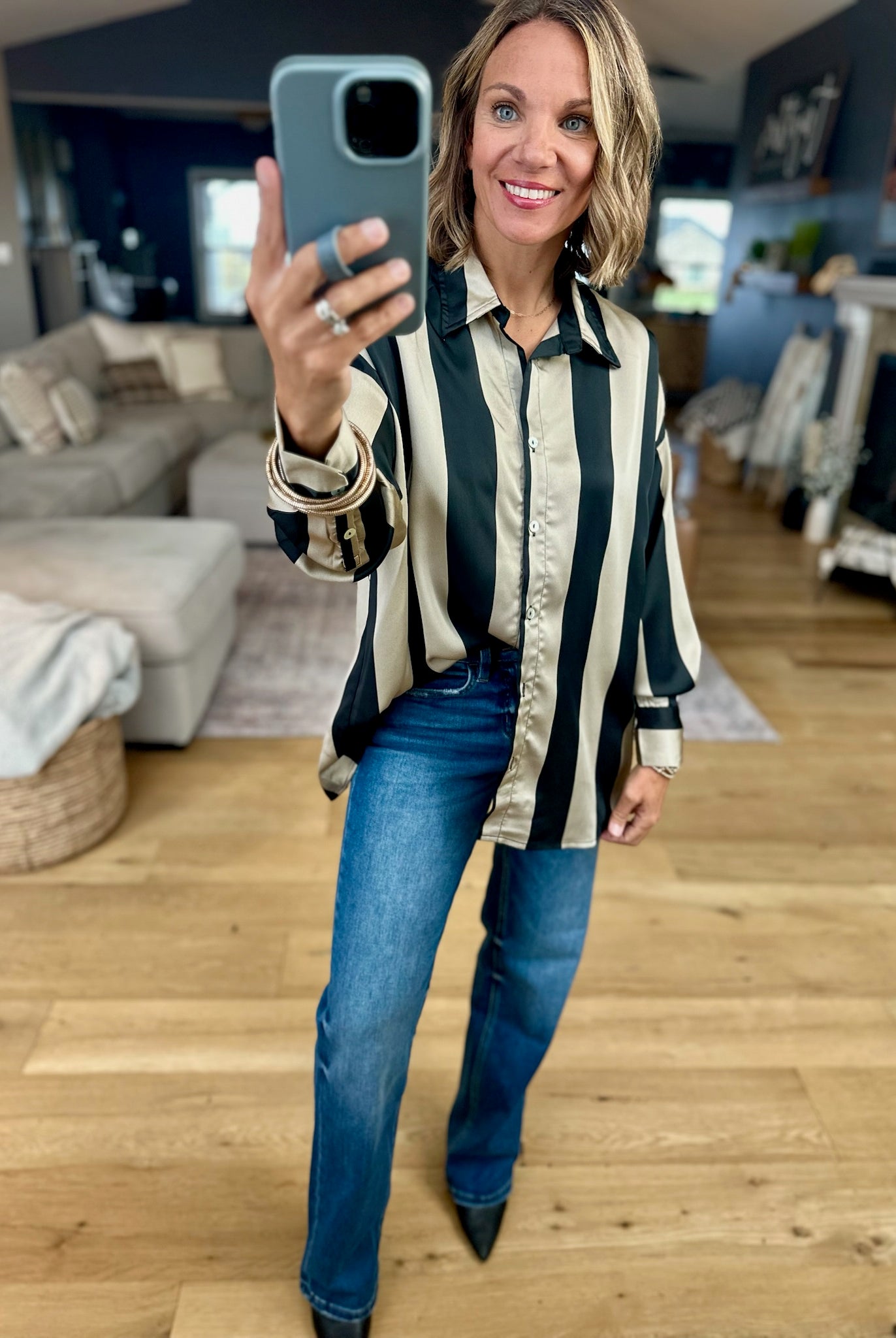 Easy Elegance Striped Button-Down Top-Doe & Rae-Anna Kaytes Boutique, Women's Fashion Boutique in Grinnell, Iowa