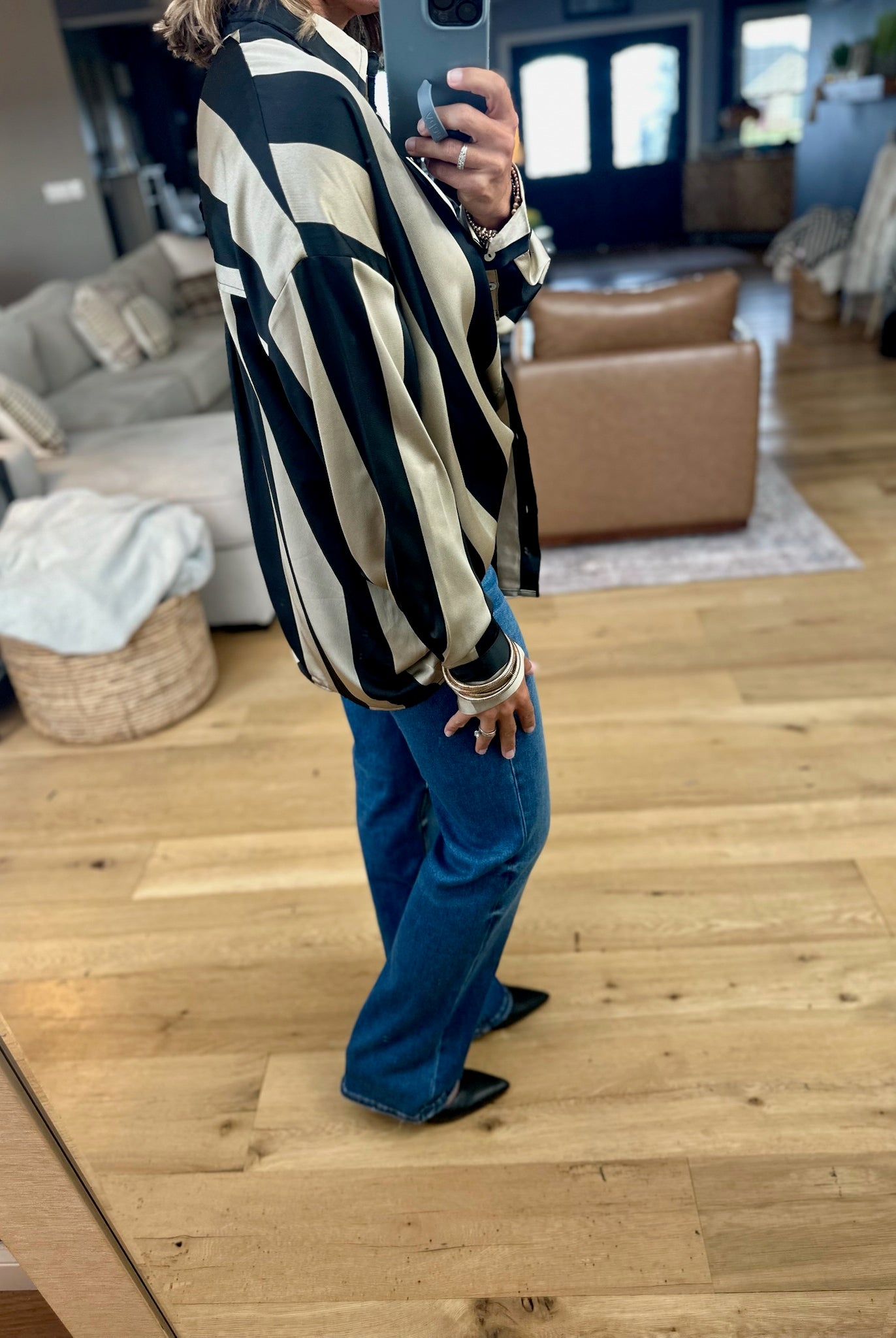 Easy Elegance Striped Button-Down Top-Doe & Rae-Anna Kaytes Boutique, Women's Fashion Boutique in Grinnell, Iowa