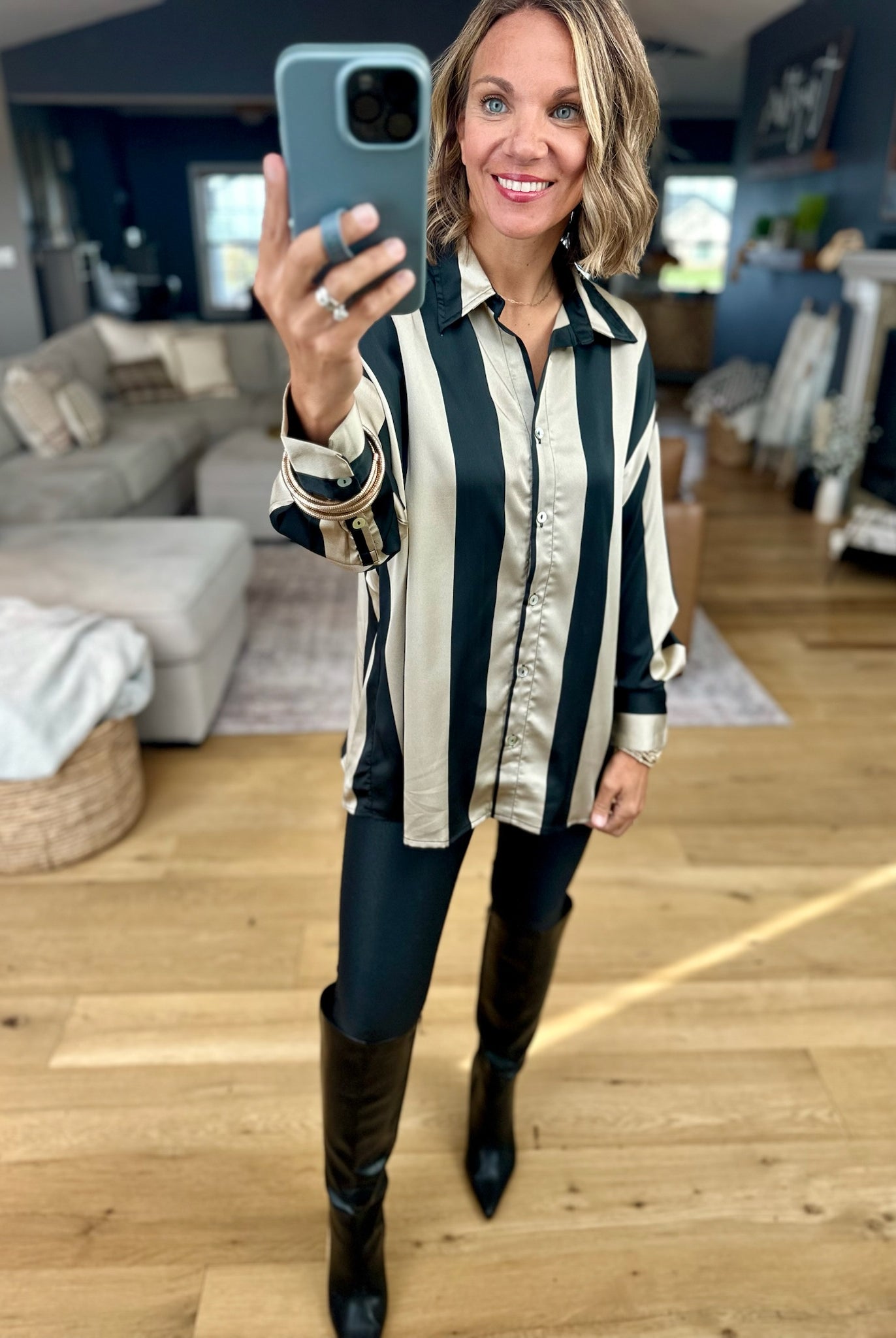 Easy Elegance Striped Button-Down Top-Doe & Rae-Anna Kaytes Boutique, Women's Fashion Boutique in Grinnell, Iowa