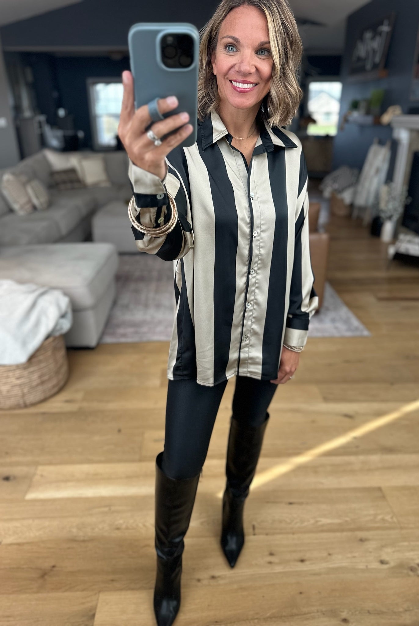 Easy Elegance Striped Button-Down Top-Doe & Rae-Anna Kaytes Boutique, Women's Fashion Boutique in Grinnell, Iowa