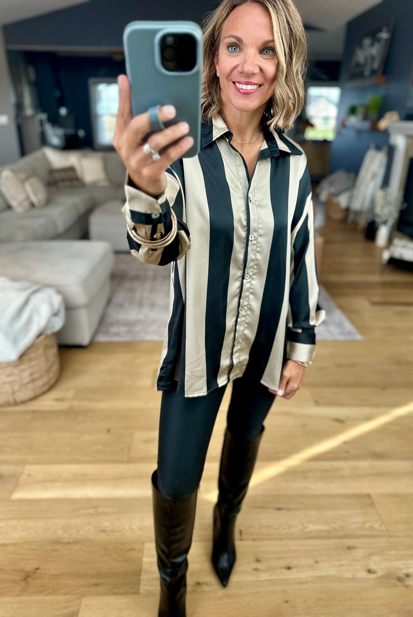 Easy Elegance Striped Button-Down Top-Doe & Rae-Anna Kaytes Boutique, Women's Fashion Boutique in Grinnell, Iowa
