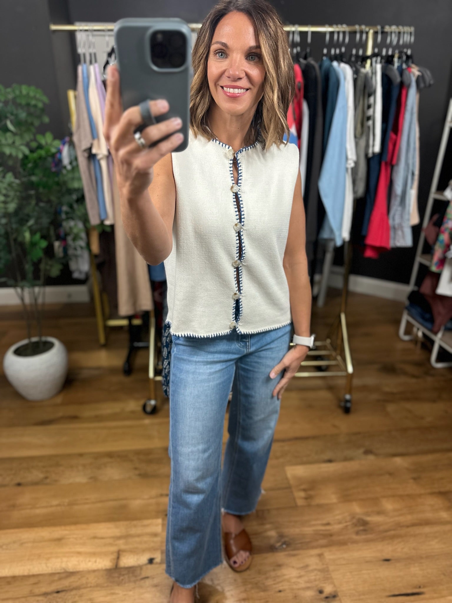 In My Business Button-Detail Vest-Sweaters-Wishlist-Anna Kaytes Boutique, Women's Fashion Boutique in Grinnell, Iowa