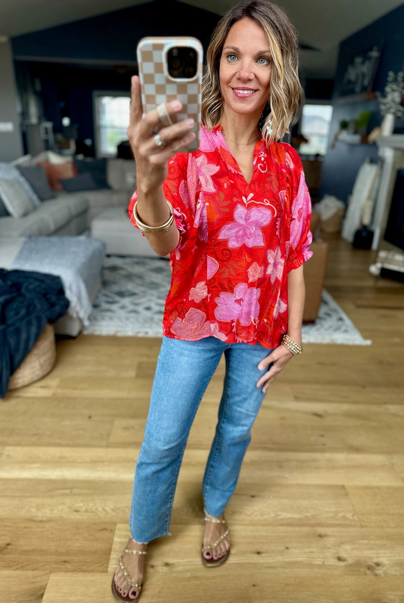 On An Island Floral Top - Red-THML-Anna Kaytes Boutique, Women's Fashion Boutique in Grinnell, Iowa