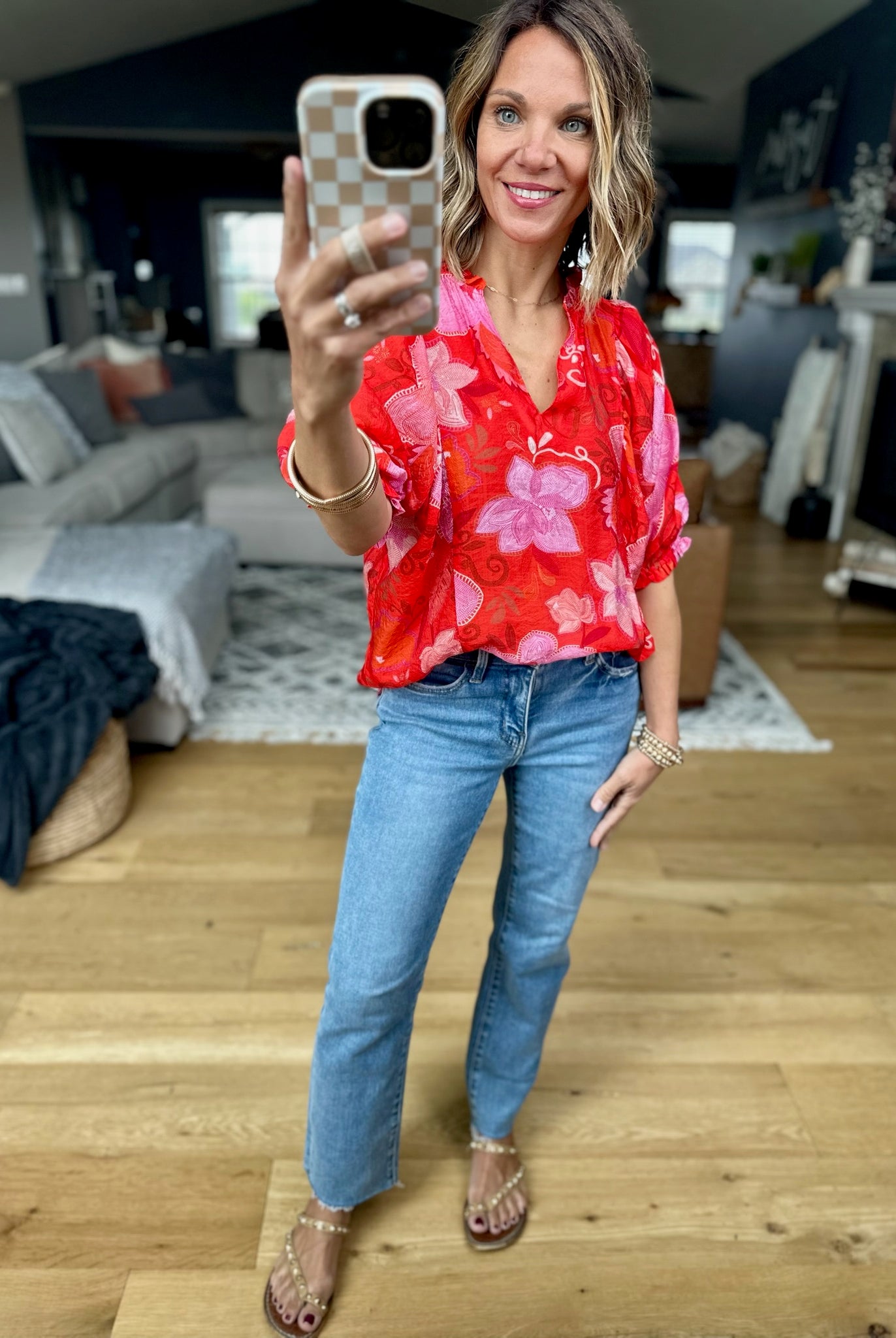On An Island Floral Top - Red-THML-Anna Kaytes Boutique, Women's Fashion Boutique in Grinnell, Iowa