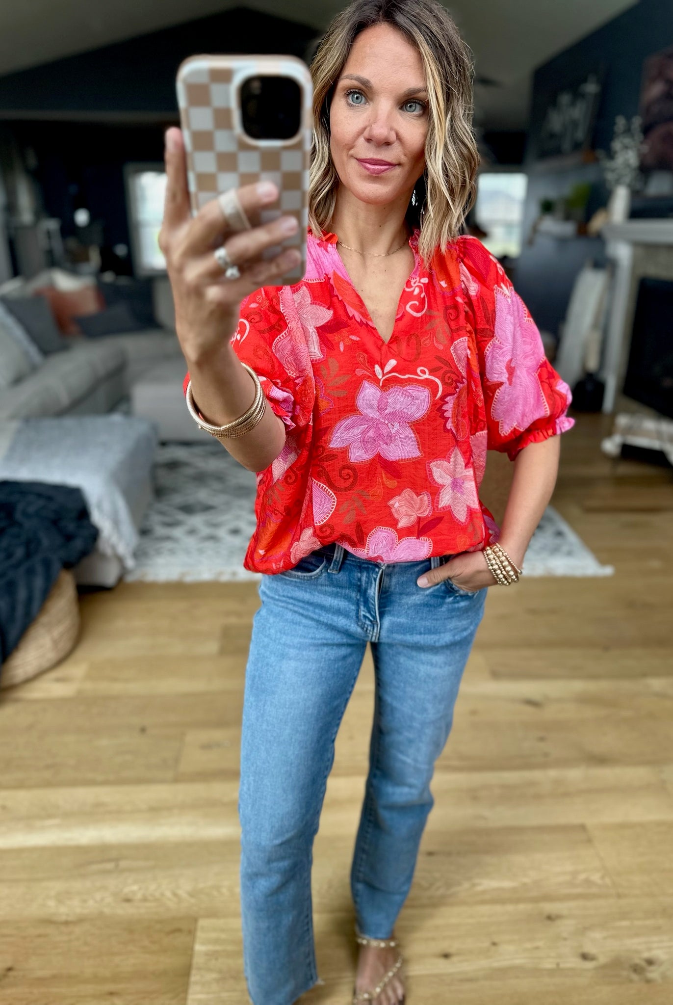 On An Island Floral Top - Red-THML-Anna Kaytes Boutique, Women's Fashion Boutique in Grinnell, Iowa