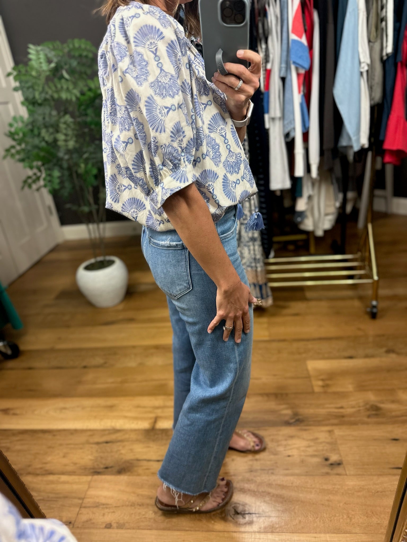 Beautiful Becoming Patterned Top-Short Sleeves-Entro-Anna Kaytes Boutique, Women's Fashion Boutique in Grinnell, Iowa