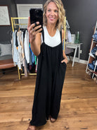 The Dakota Wide-Leg Overall Jumpsuit - Black-Jumpsuits-Bucketlist-Anna Kaytes Boutique, Women's Fashion Boutique in Grinnell, Iowa